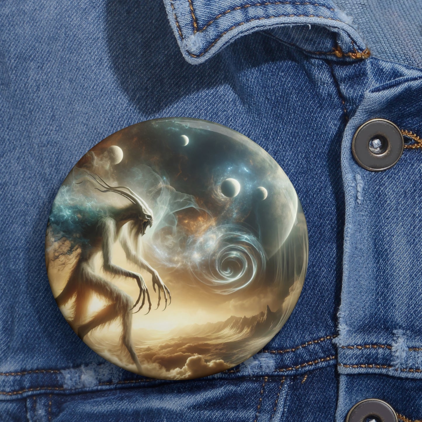 बटन | पिन बटन | पिन-बैक | कॉस्मिक हॉरर | वास्तविकता हेरफेर | एक्रोन