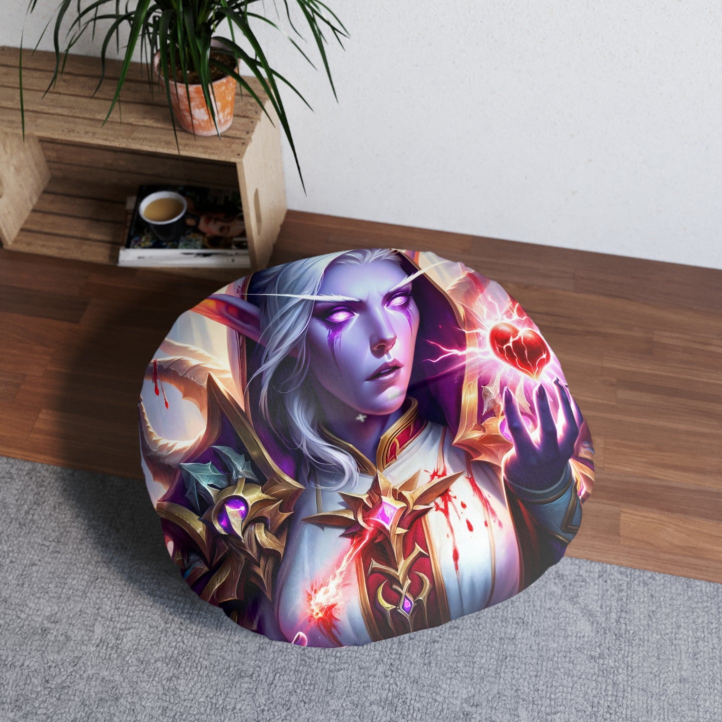 تکیہ | فرش کا تکیہ | ٹفٹڈ | گول | خیالی فن | جادوئی الف وارڈن | ارغوانی دل