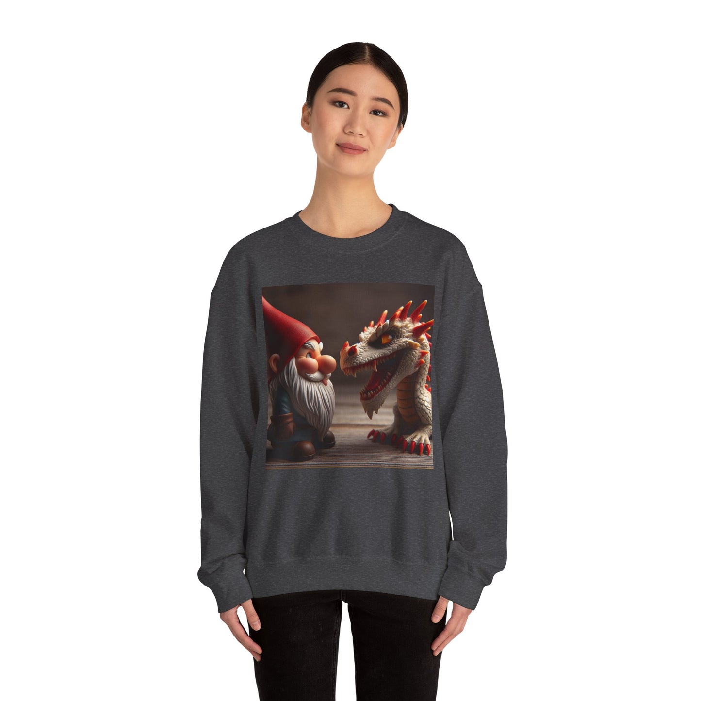 Bluza dresowa | Unisex | Okrągły dekolt | Gruba mieszanka | Fantasy folklorystyczne | Gnom i Smok