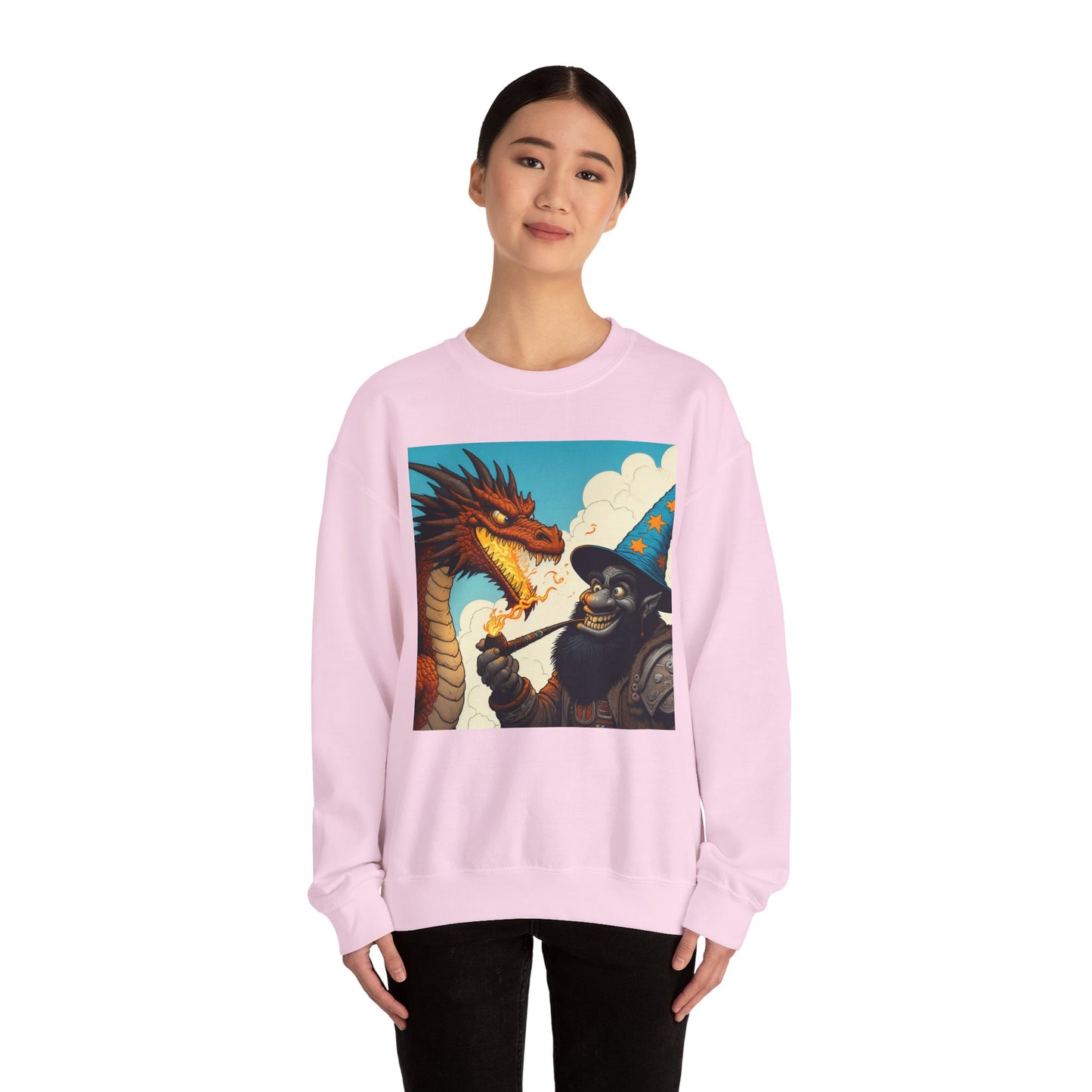 Bluza dresowa | Unisex | Okrągły dekolt | Gruba mieszanka | Heroiczne fantasy | Smok i czarodziej