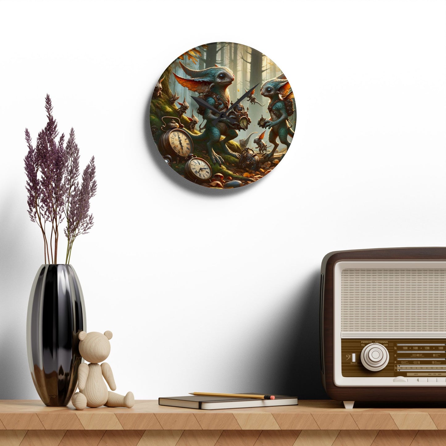 Wandklok | Acryl | Rond of vierkant | Steampunk Feeën | Boswachters