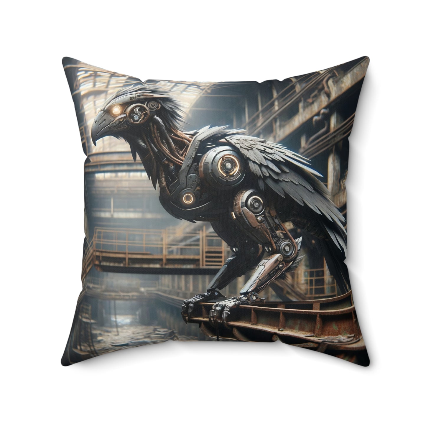 Cuscino | Poliestere | Quadrato | Steampunk Post-Apocalittico | Corvo Meccanico