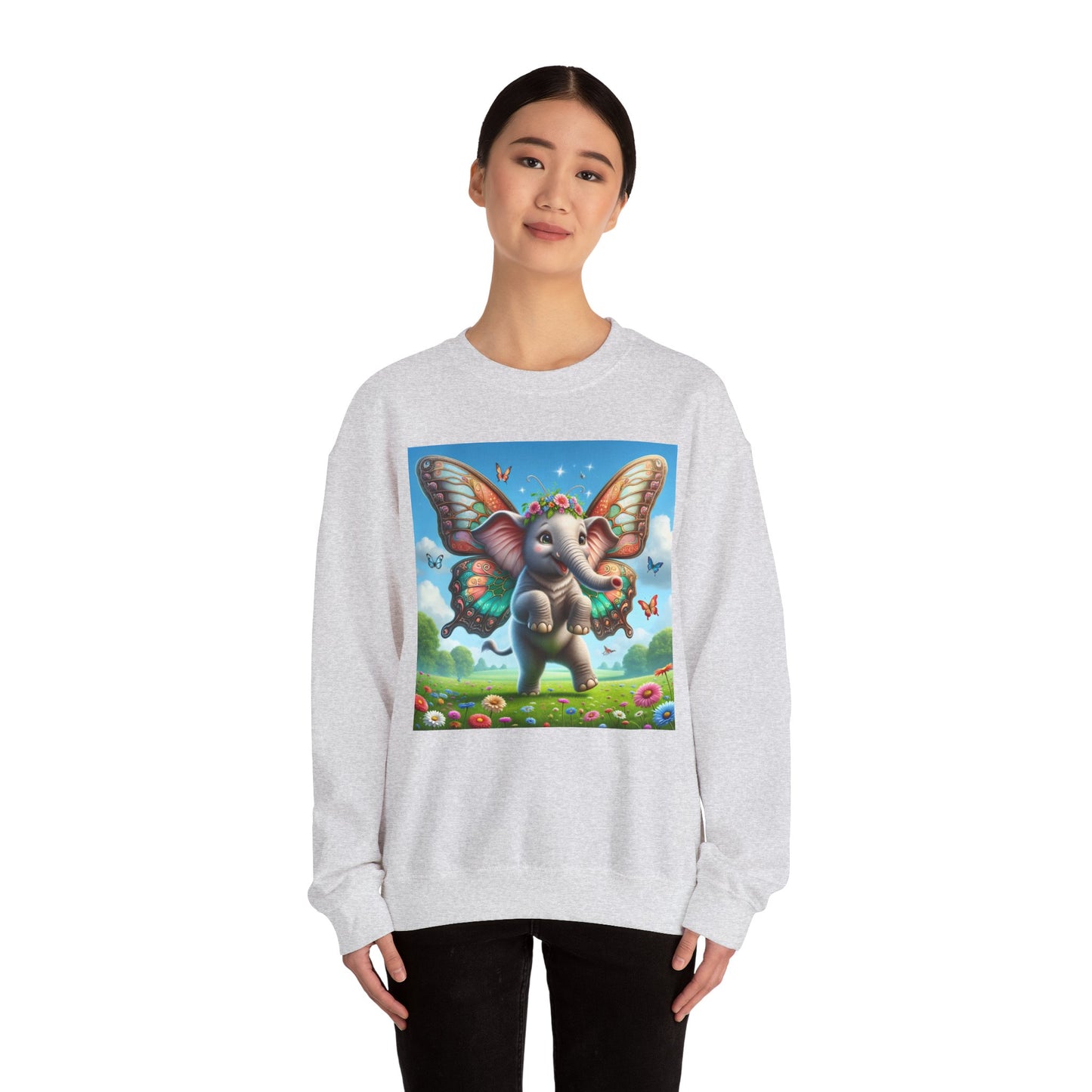 Bluza dresowa | Unisex | Okrągły dekolt | Gruba mieszanka | Baśniowa fauna | Airavata | Słonik