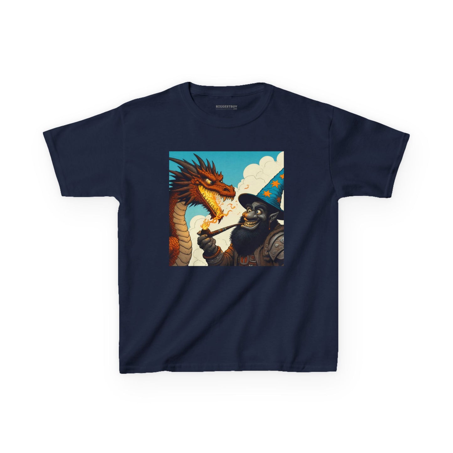 Camiseta | Camiseta Infantil | Algodão Pesado | Fantasia Épica | Duelo de Magia | Dragão
