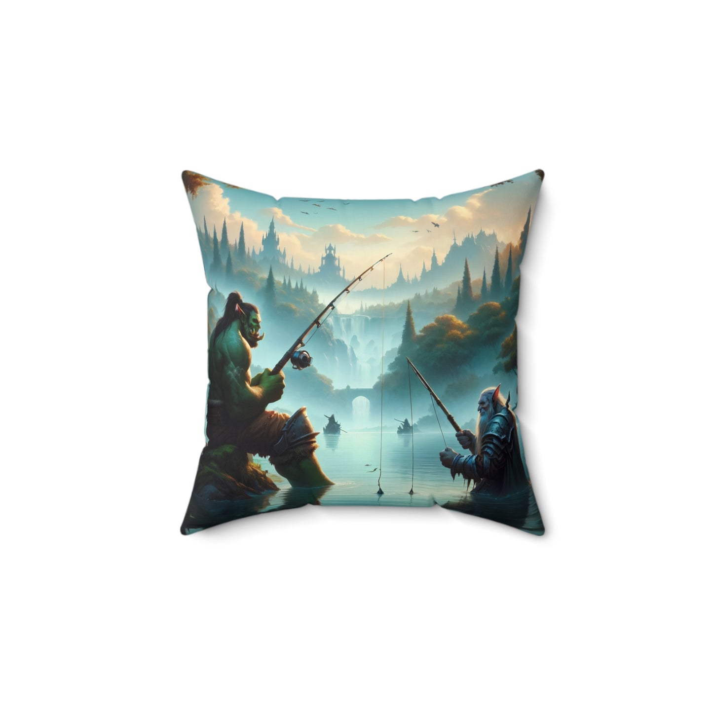 Cuscino | Poliestere | Quadrato | Fantasy Interrazziale | Amicizia Orc-Nano