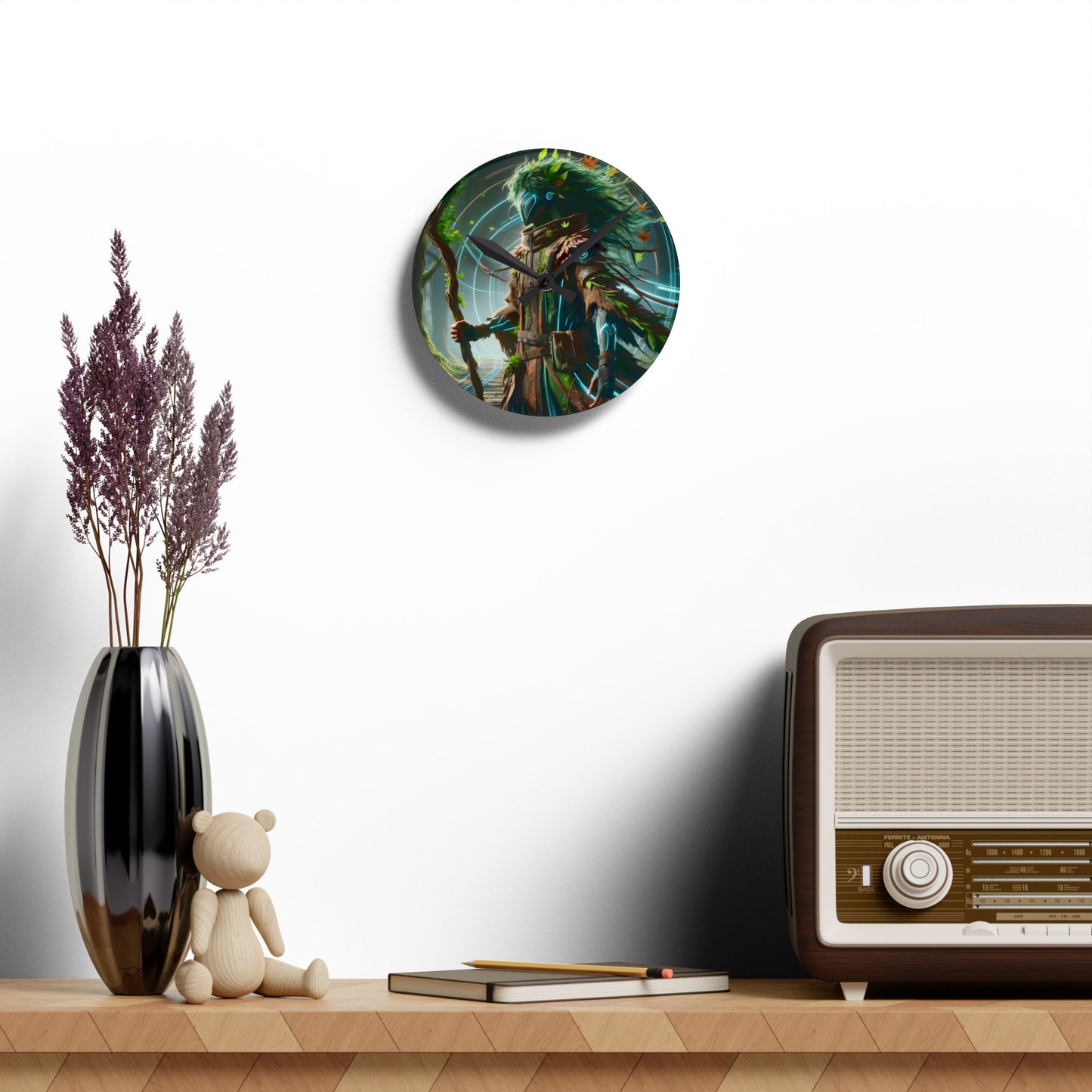 Wandklok | Acryl | Rond of vierkant | Eco-mystiek | Boswachter Sjamaan