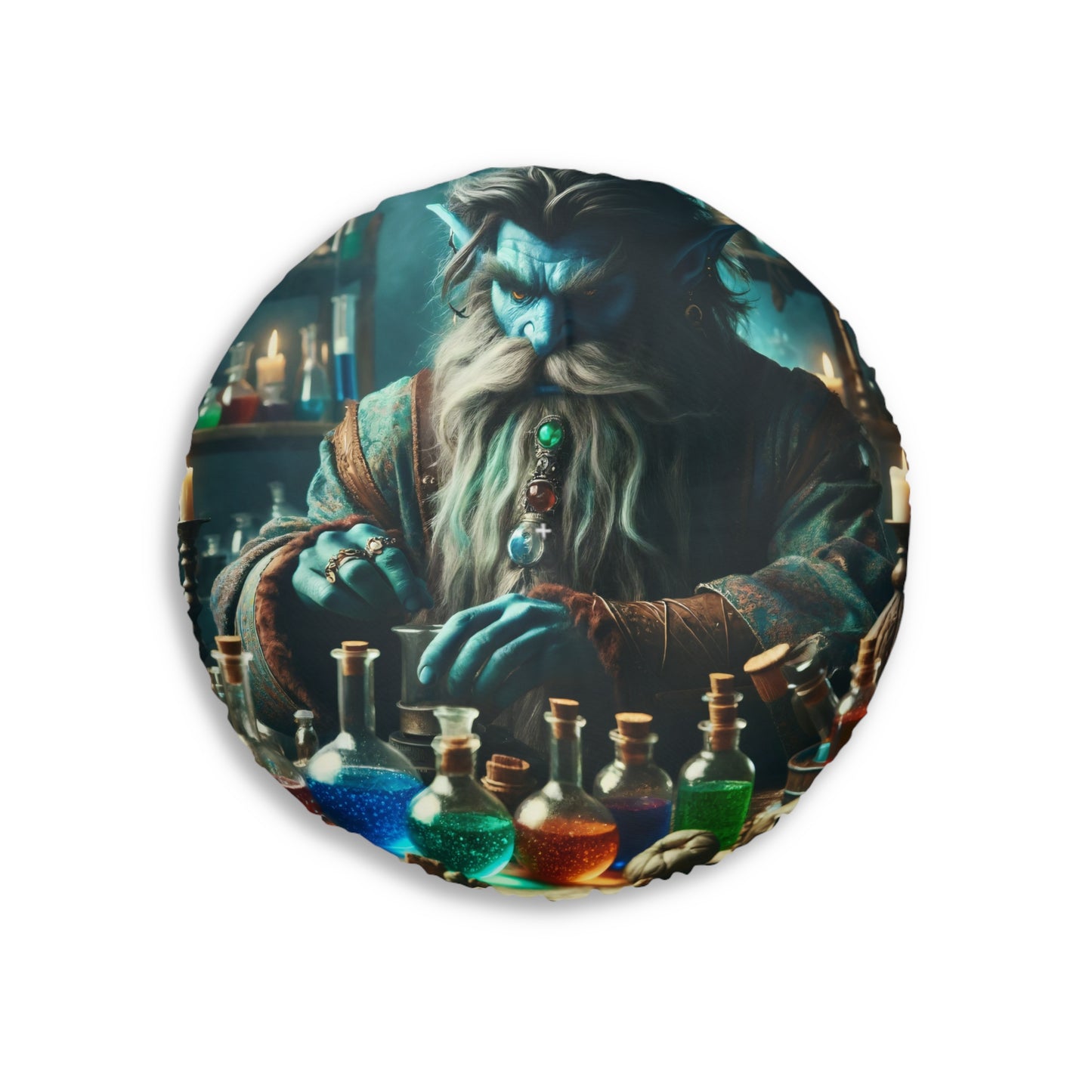 Cuscino | Cuscino da pavimento | Trapuntato | Rotondo | Alchimia Mistica | Djinn Blu