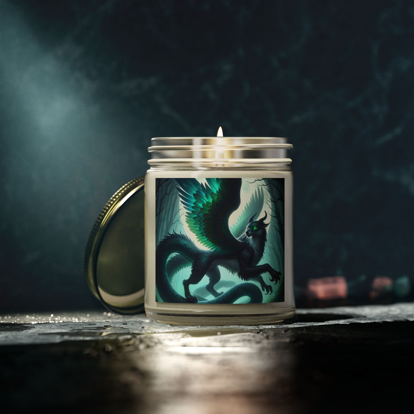 خوشبو دار موم بتی | اساطیری فینٹسی | ڈریگن | ریشمی پر