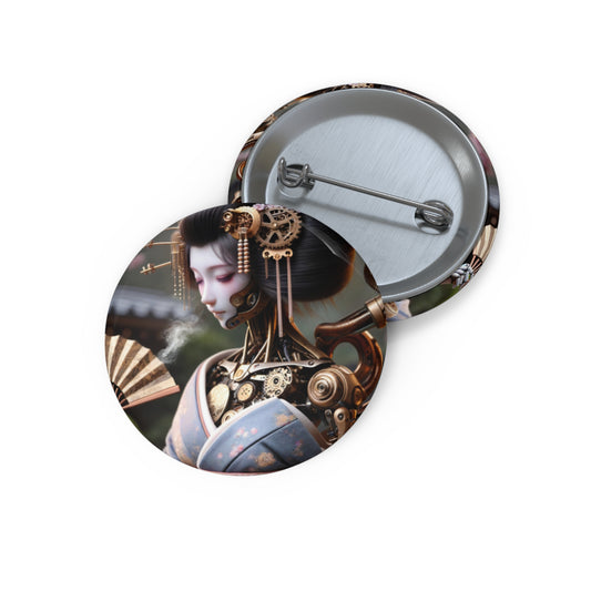 Button | Anstecknadel | Mit Nadelverschluss | Steampunk | Cyberpunk | Geisha
