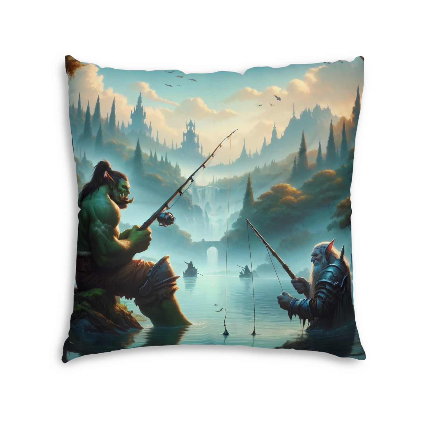 Cuscino | Cuscino da pavimento | Trapuntato | Quadrato | Fantasy Interrazziale | Amicizia Orc-Nano