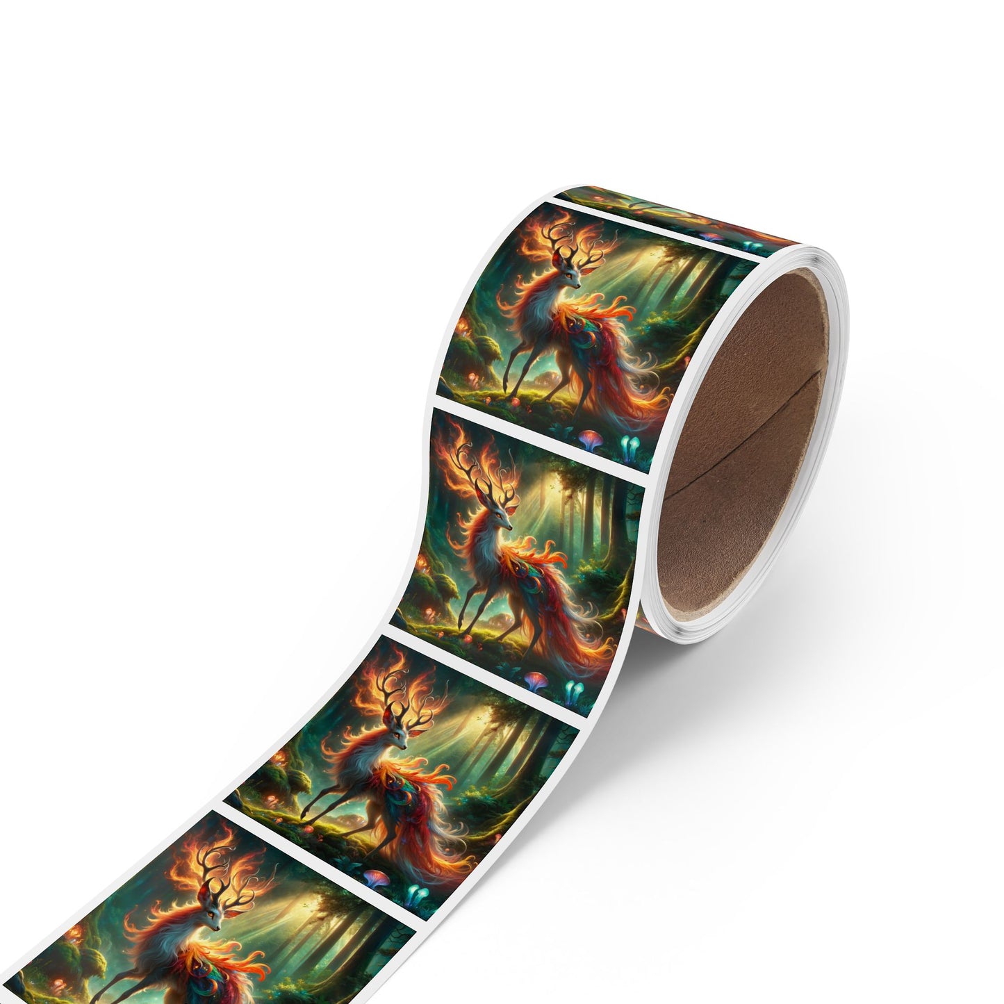 Rotolo di etichette adesive | Quadrato | Mitologia Fantastica | Cervo di Fuoco