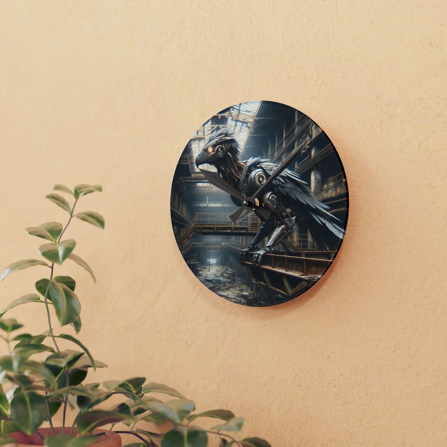 Horloge murale | Acrylique | Ronde ou carrée | Steampunk | Rétrofuturisme | Corbeau