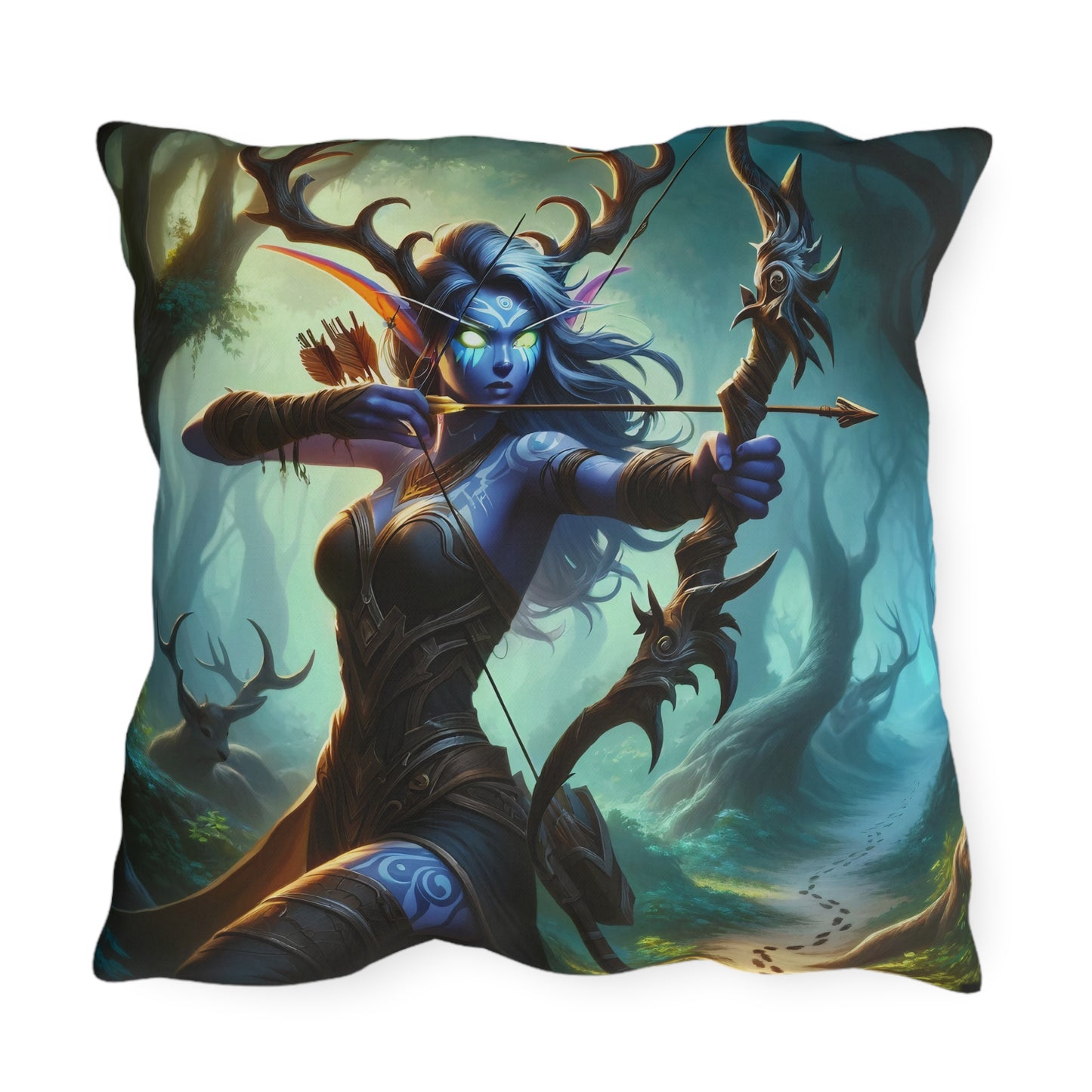 Kissen | Outdoor-Kissen | Waldgeist-Fantasy | Bogenschütze