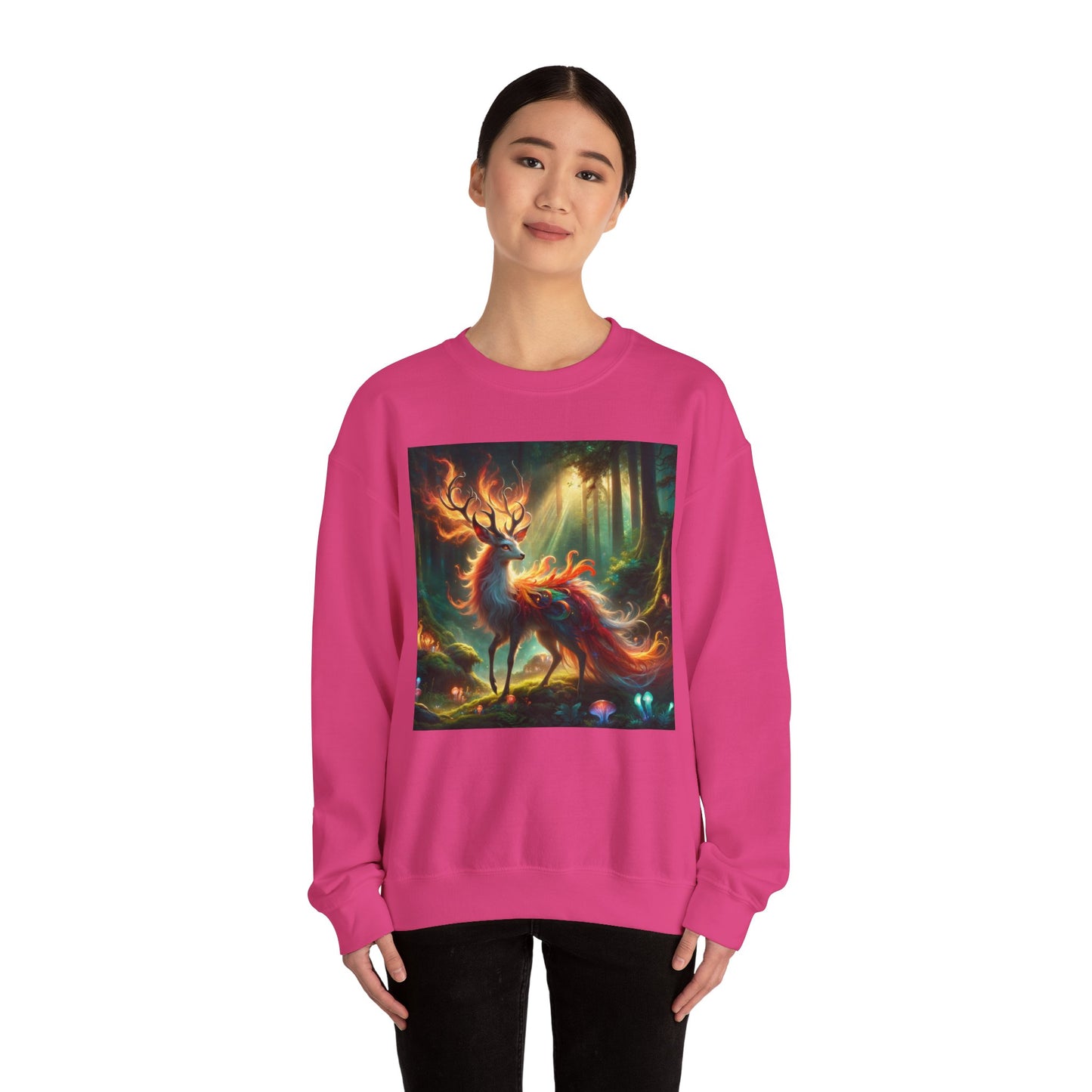 Bluza dresowa | Unisex | Okrągły dekolt | Gruba mieszanka | Mistyczna fantazja | Ognisty jeleń