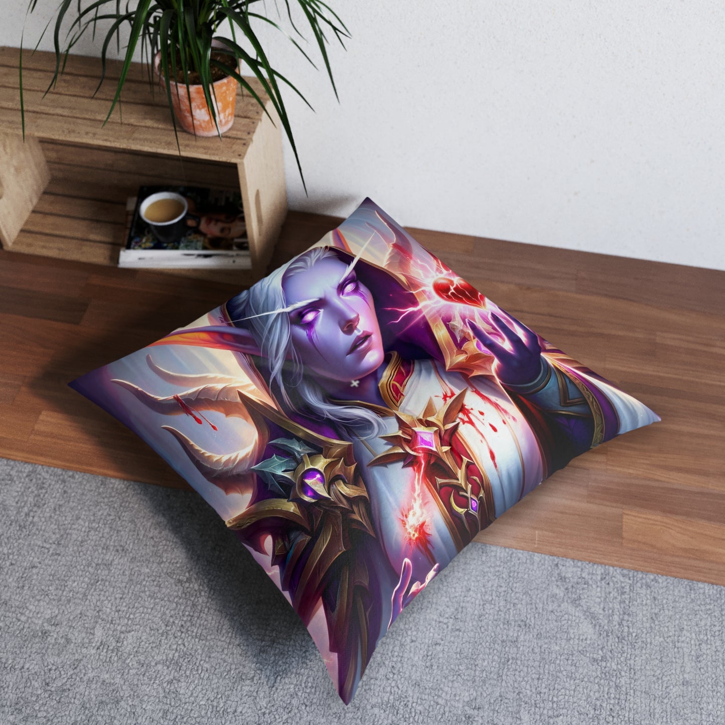 تکیہ | فرش کا تکیہ | ٹفٹڈ | مربع | خیالی فن | جادوئی الف وارڈن | ارغوانی دل