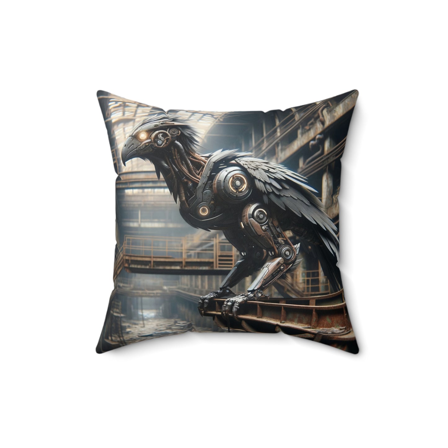 Cuscino | Poliestere | Quadrato | Steampunk Post-Apocalittico | Corvo Meccanico