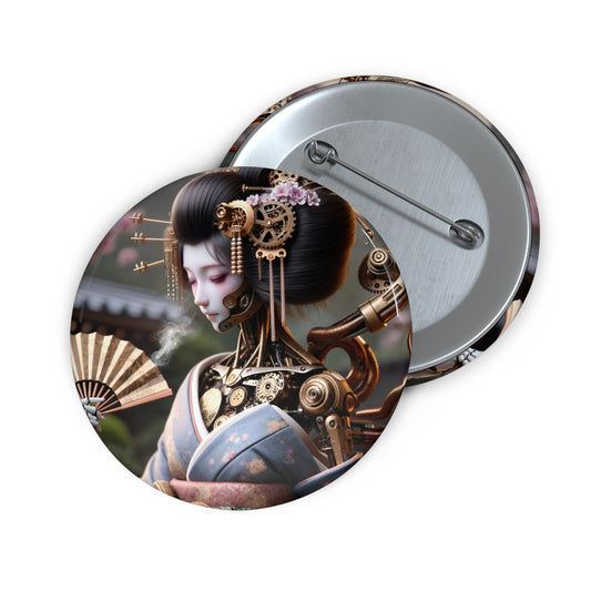 Button | Anstecknadel | Mit Nadelverschluss | Steampunk | Cyberpunk | Geisha