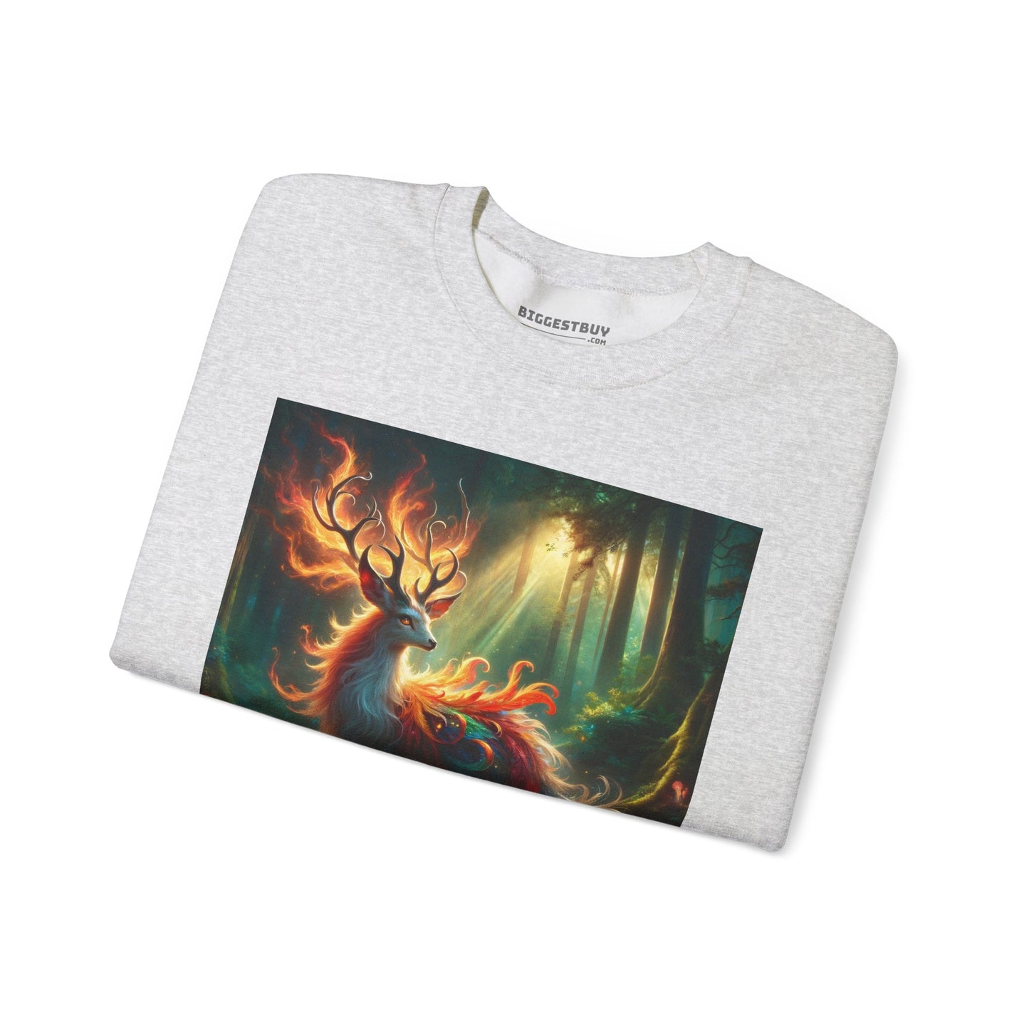 Bluza dresowa | Unisex | Okrągły dekolt | Gruba mieszanka | Mistyczna fantazja | Ognisty jeleń