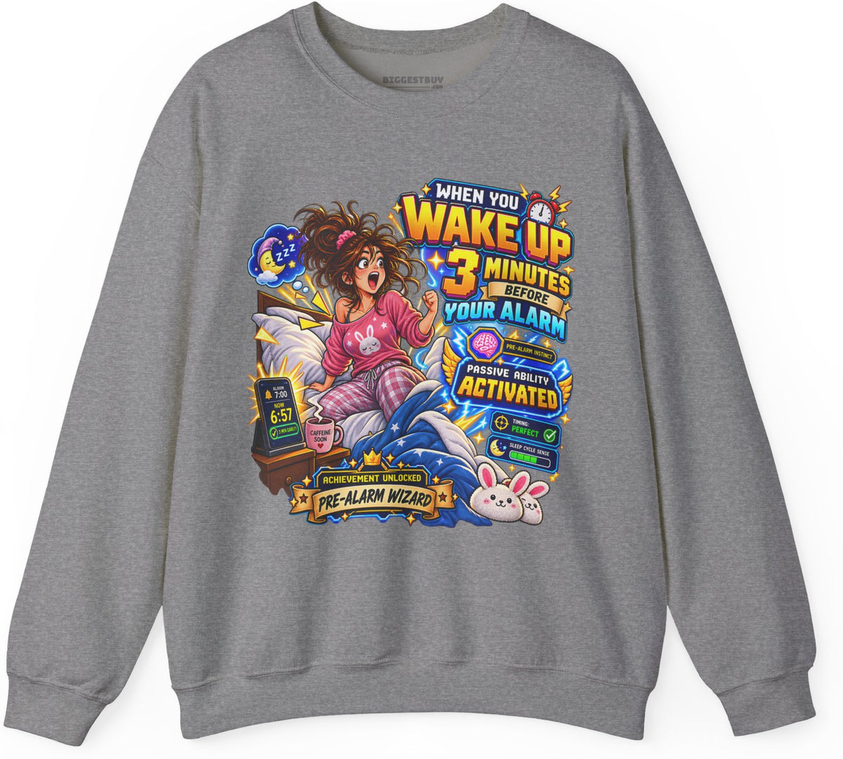 Alarm Nightmare - Crewneck Sweatshirt in Graphite Heather, front view