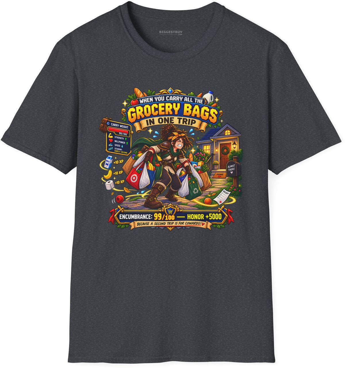 Buddy Bags - Softstyle T-Shirt in Dark Heather Grey, front view