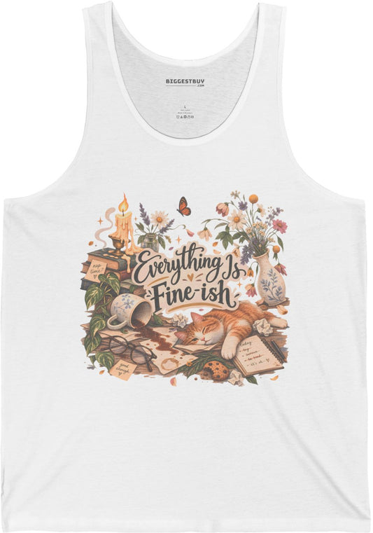 Cats Got - Jersey Tank Top in White, front view