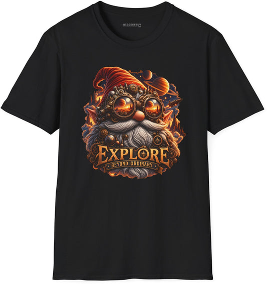 Clockwork Explorer - Softstyle T-Shirt in Black, front view