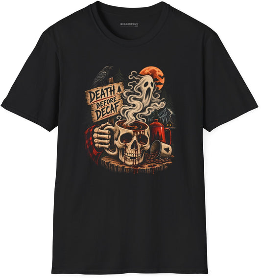 Death Decaf - Softstyle T-Shirt in Black, front view