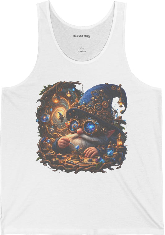 Galactic Gnome - Jersey Tank Top in White, front view