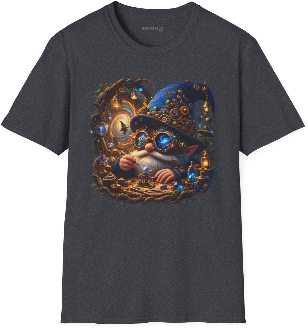 Galactic Gnome - Softstyle T-Shirt in Dark Heather Grey, front view