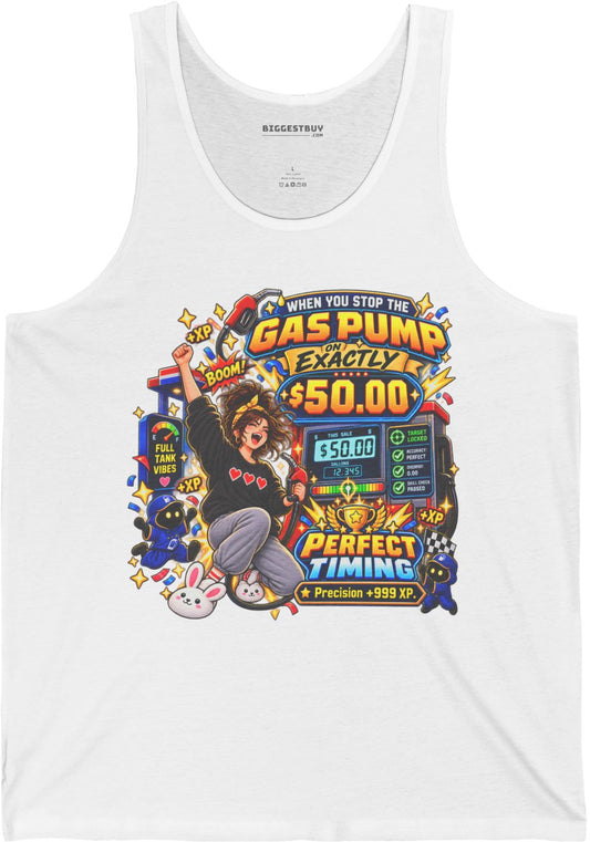 Gas Stop - Jersey Tank Top in White, front view