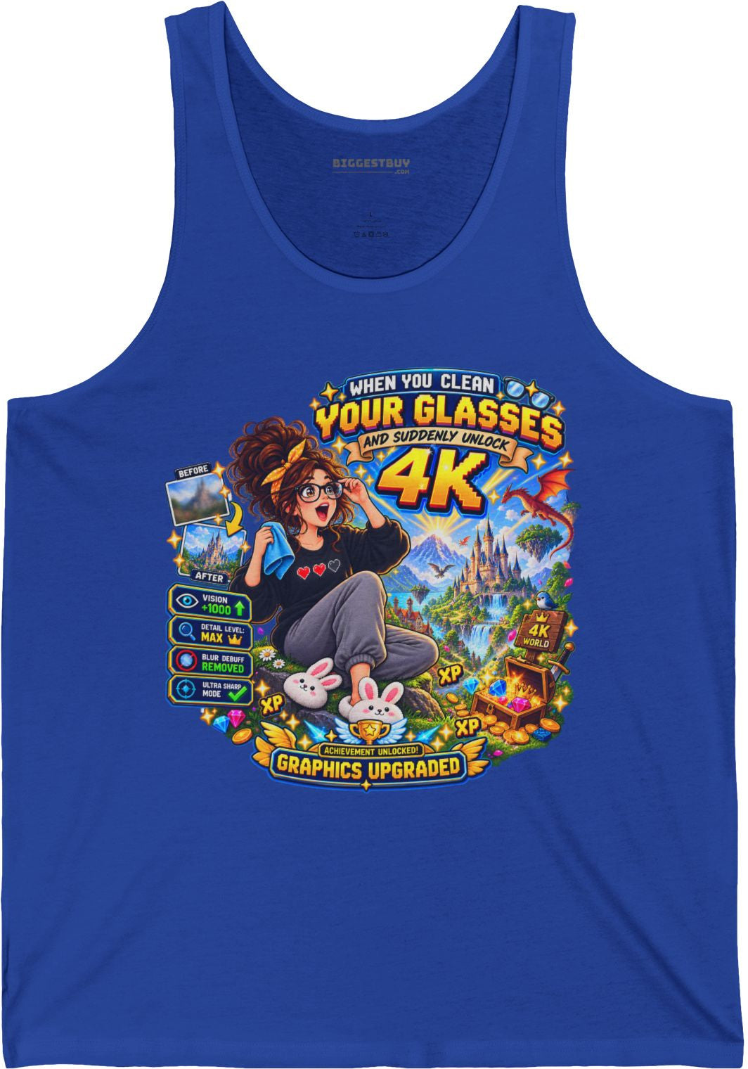 Glasses Galaxy - Jersey Tank Top in True Royal, front view