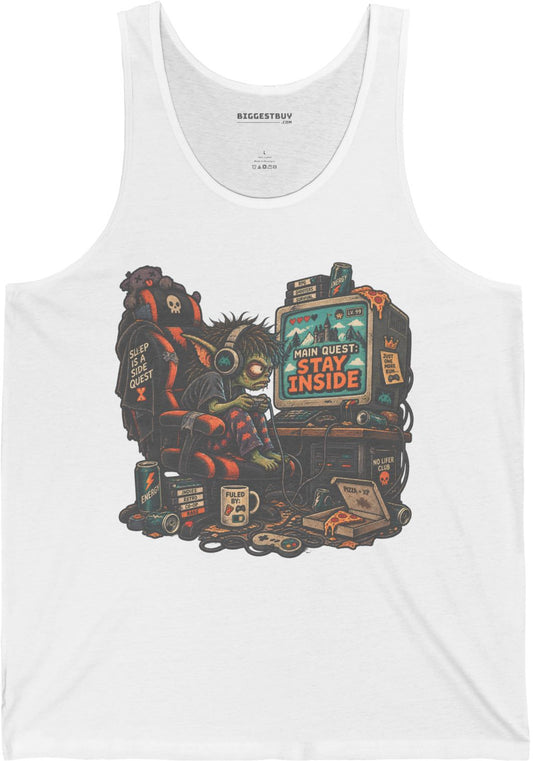 Indoor Quest - Jersey Tank Top in White, front view