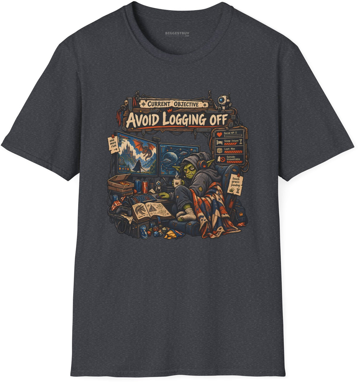 Logoff Dodge - Softstyle T-Shirt in Dark Heather Grey, front view