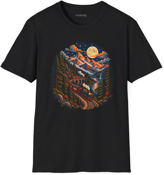 Midnight Rails - Softstyle T-Shirt in Black, front view