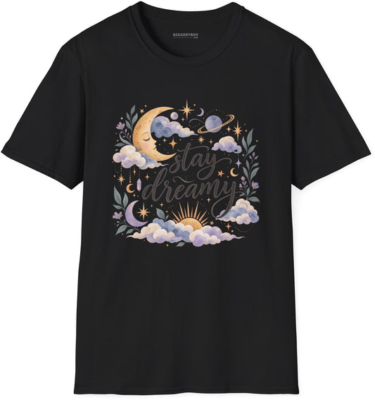 Moonlit Dreams - Softstyle T-Shirt in Black, front view