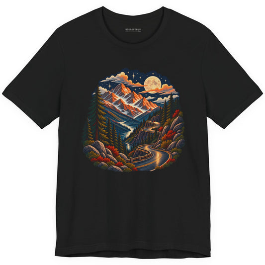 Moonlit Mountain - Classic Jersey Tee in Black, front view