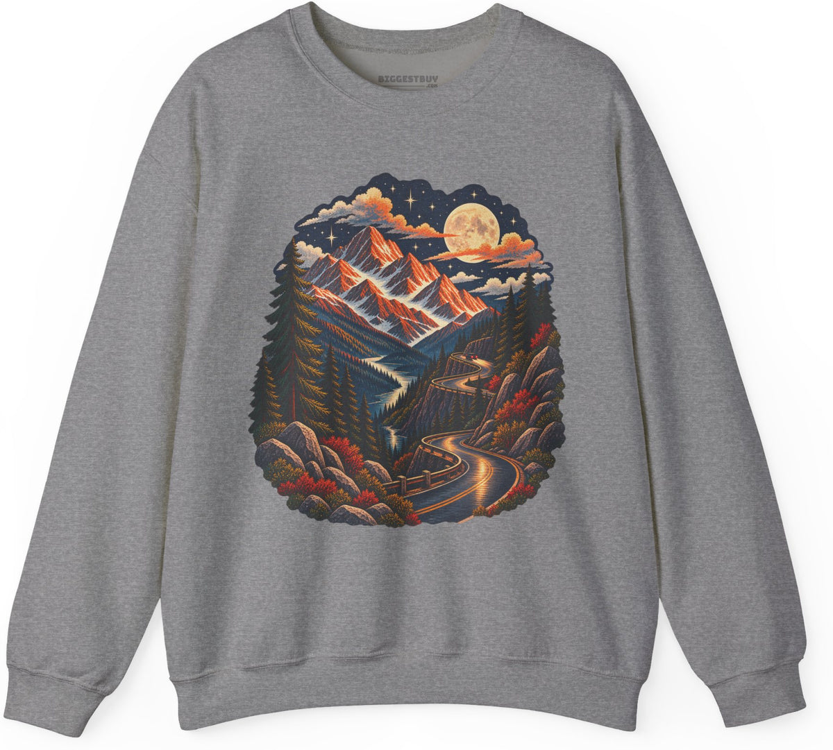 Moonlit Mountain - Crewneck Sweatshirt in Graphite Heather, front view