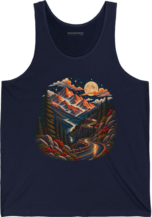 Moonlit Mountain - Jersey Tank Top in Navy, front view