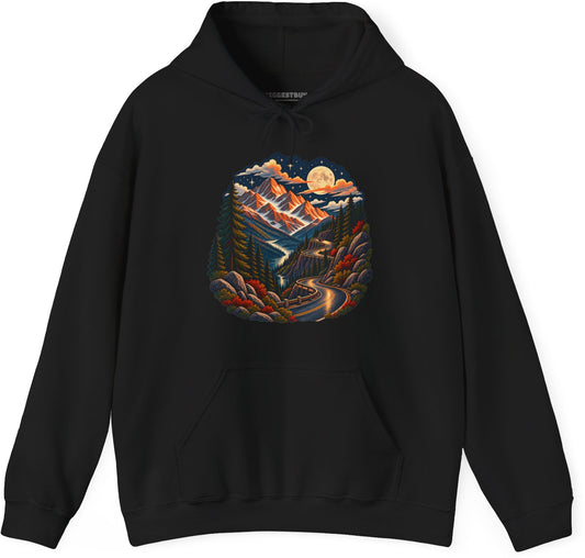 Moonlit Mountain - Pullover Hoodie in Black, front view