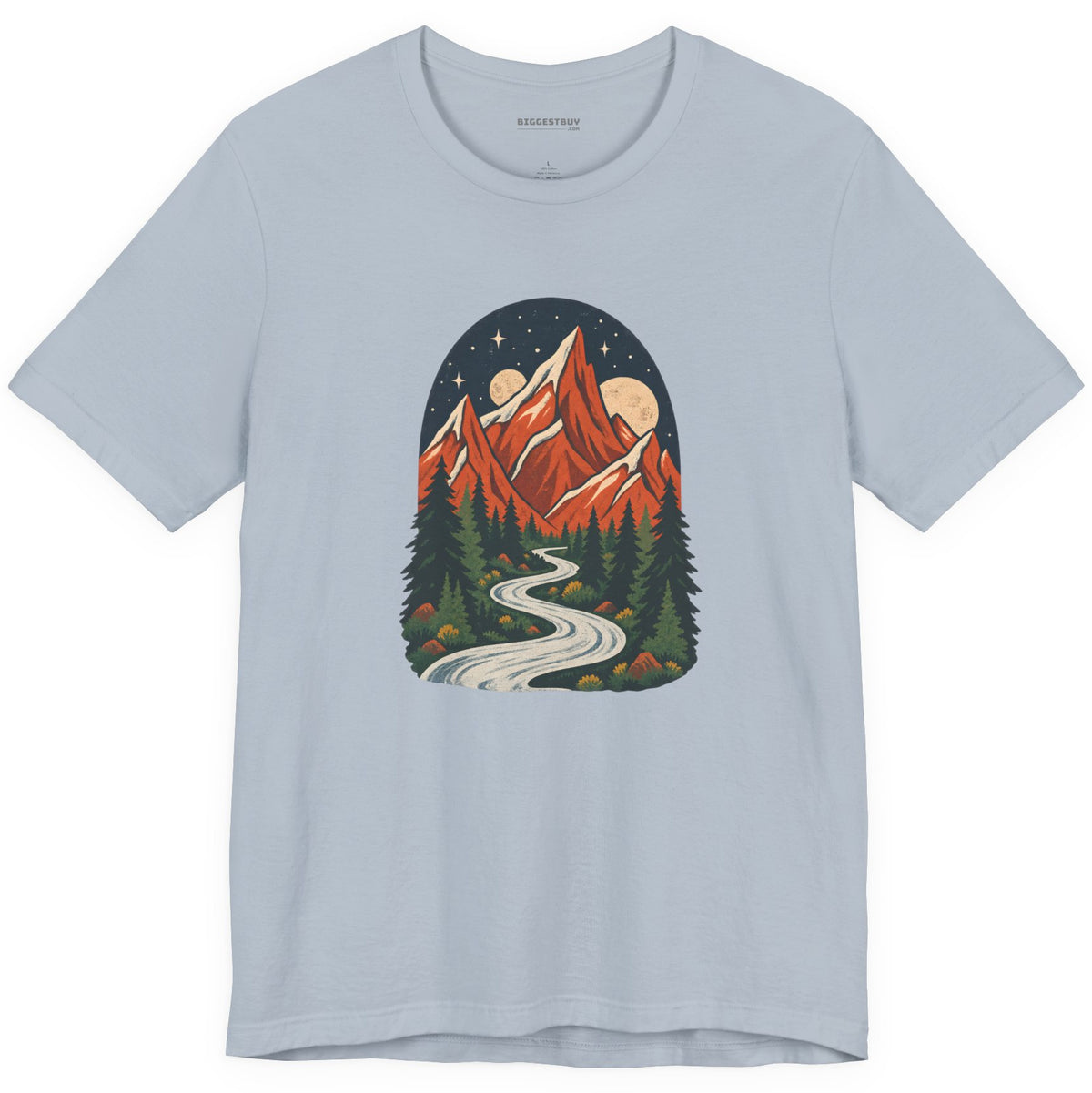 Mountain Maze - Classic Jersey Tee in Light Blue, front view