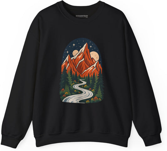 Mountain Maze - Crewneck Sweatshirt in Black, front view