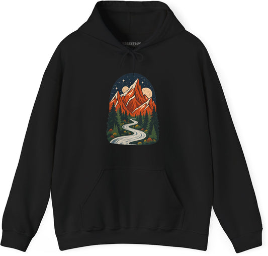 Mountain Maze - Pullover Hoodie in Black, front view