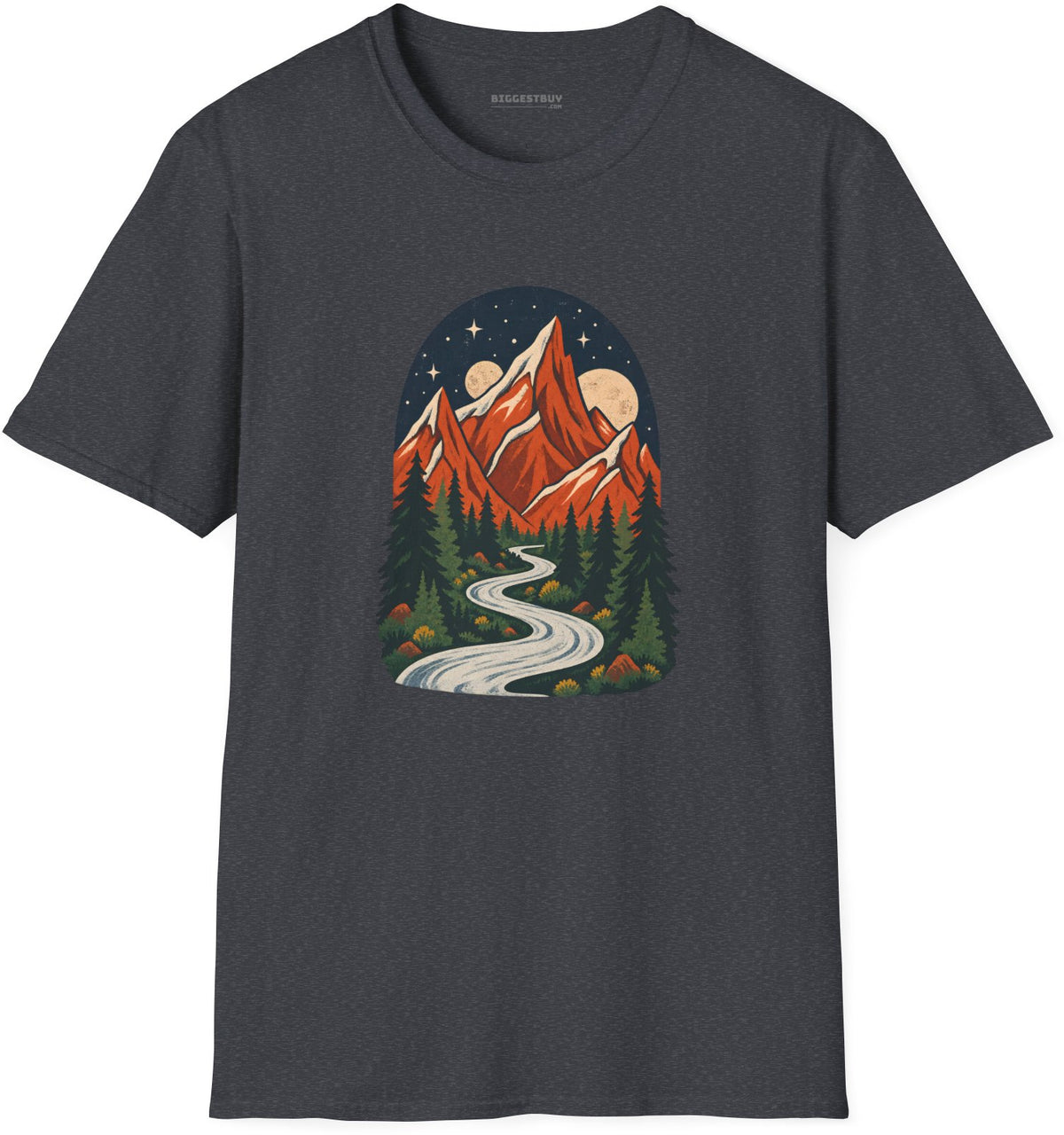 Mountain Maze - Softstyle T-Shirt in Dark Heather Grey, front view