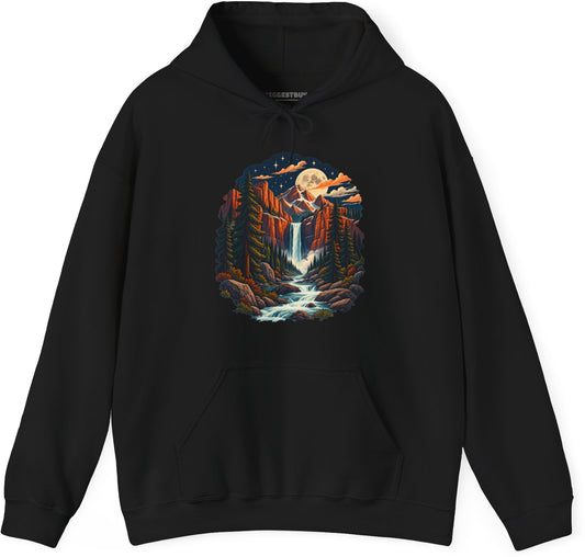 Mystic Peaks - Pullover Hoodie in Black, front view