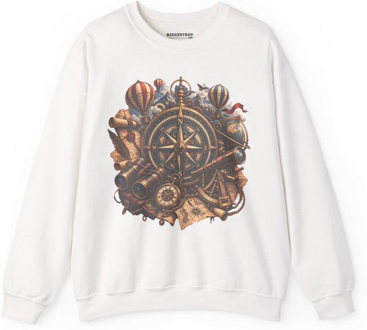 Navigatin Nostalgia - Crewneck Sweatshirt in White, front view