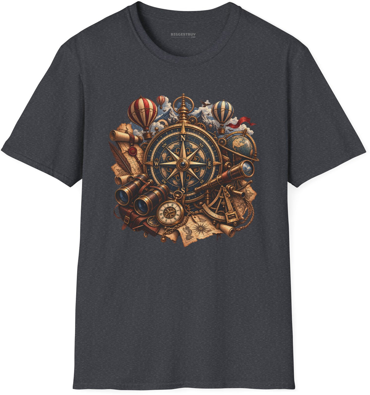Navigatin Nostalgia - Softstyle T-Shirt in Dark Heather Grey, front view