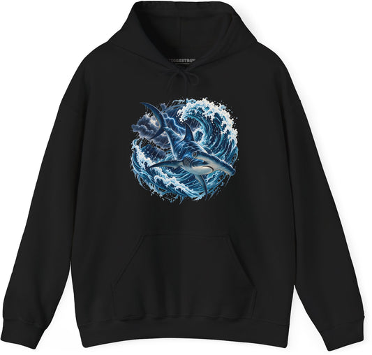 Oceanic Roar - Pullover Hoodie in Black, front view
