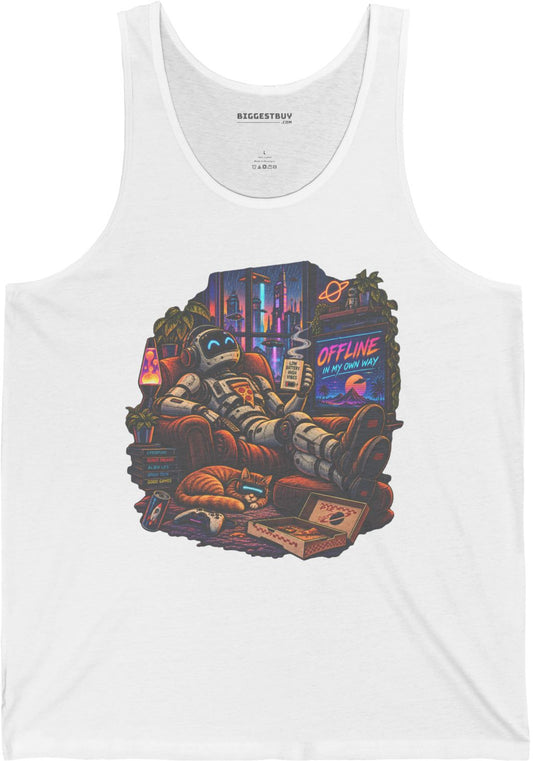 Offline Orbit - Jersey Tank Top in White, front view