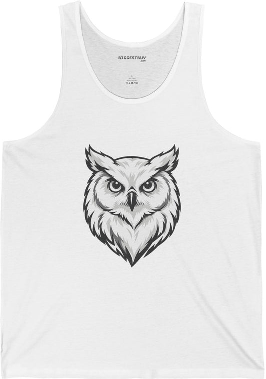 Owl Watch - Jersey Tank Top in White, front view