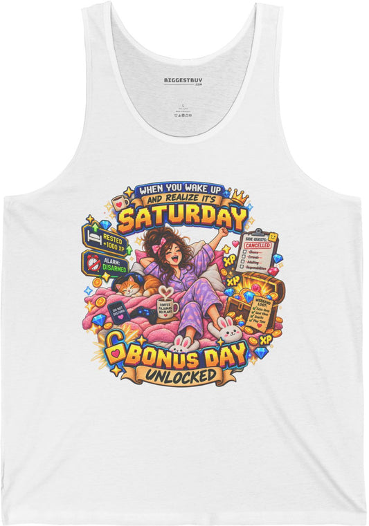 Pajama Party - Jersey Tank Top in White, front view